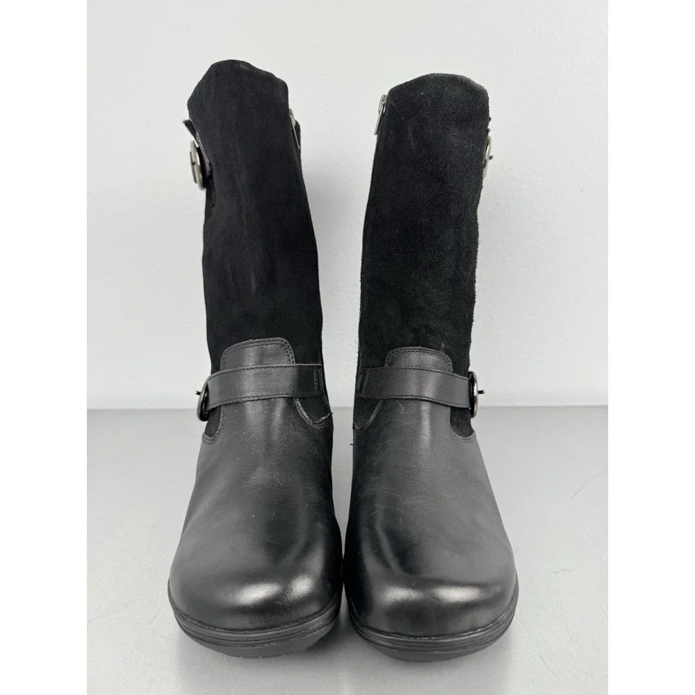 Alegria Boots Womens 8 /‎ 38 Black Suede Leather Buckle Biker Moto Zip Mid Calf